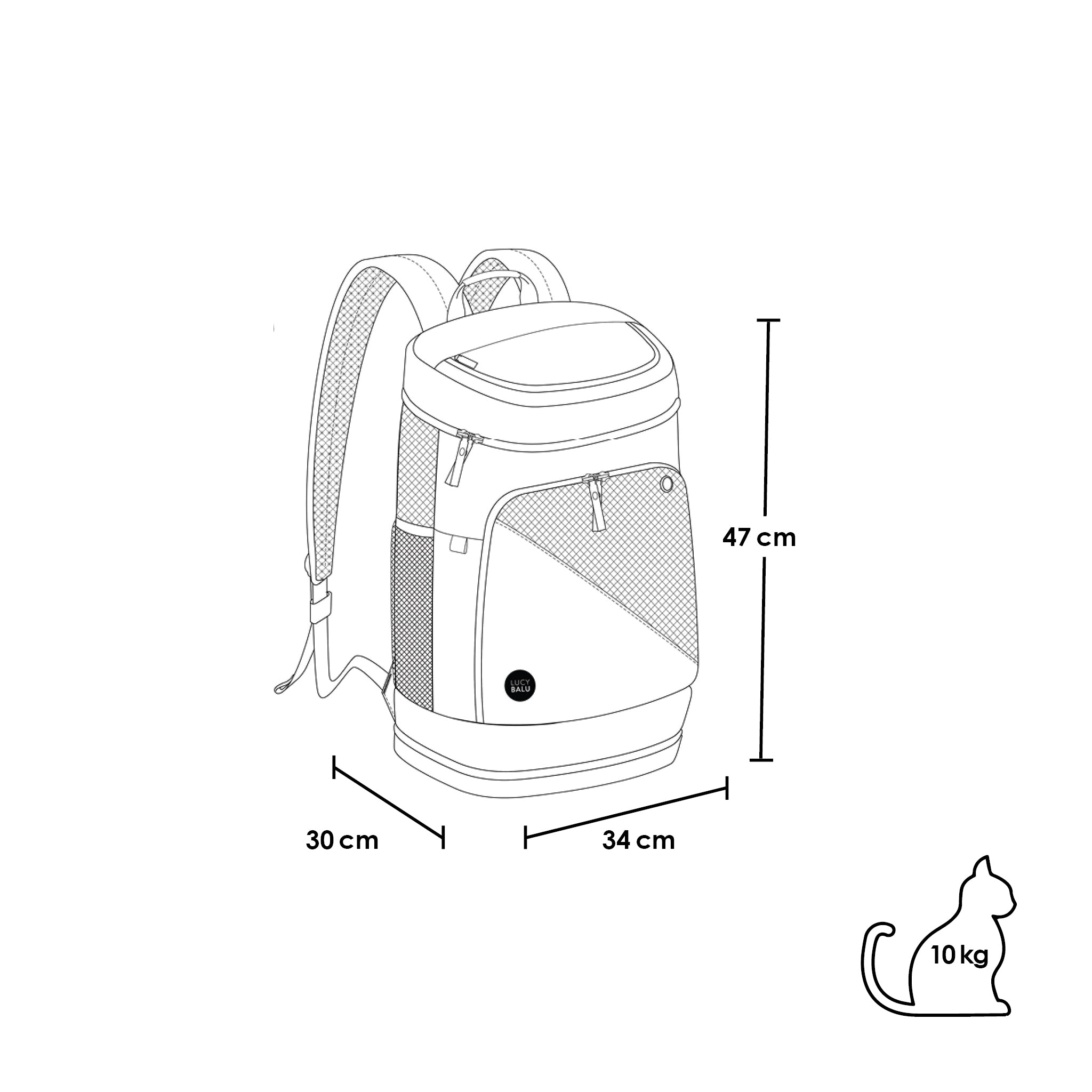 HOP-ON Katzenrucksack Maße: 47 x 30 x 34 cm, geeignet für Katzen bis 10 kg
