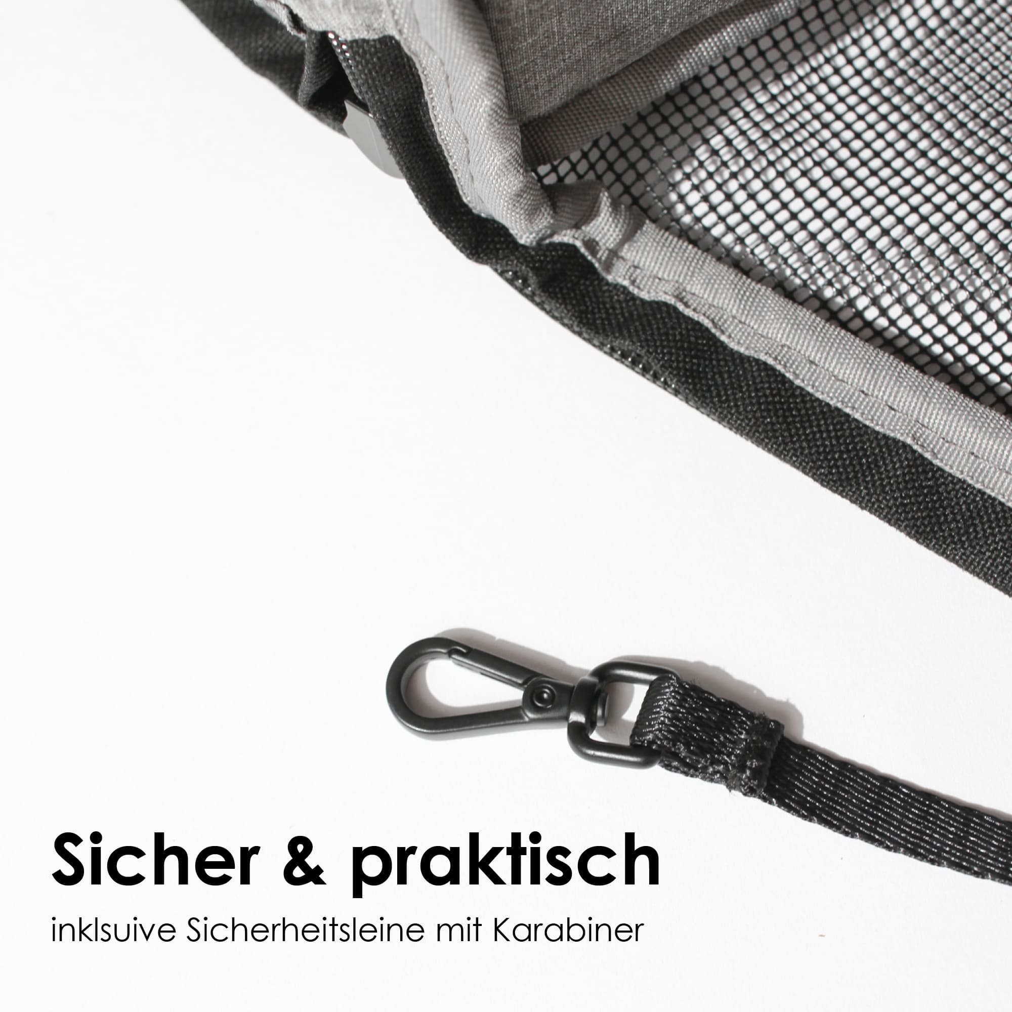 HOP-ON Katzenrucksack: Sicher und praktisch dank Sicherheitsleine mit Karabiner