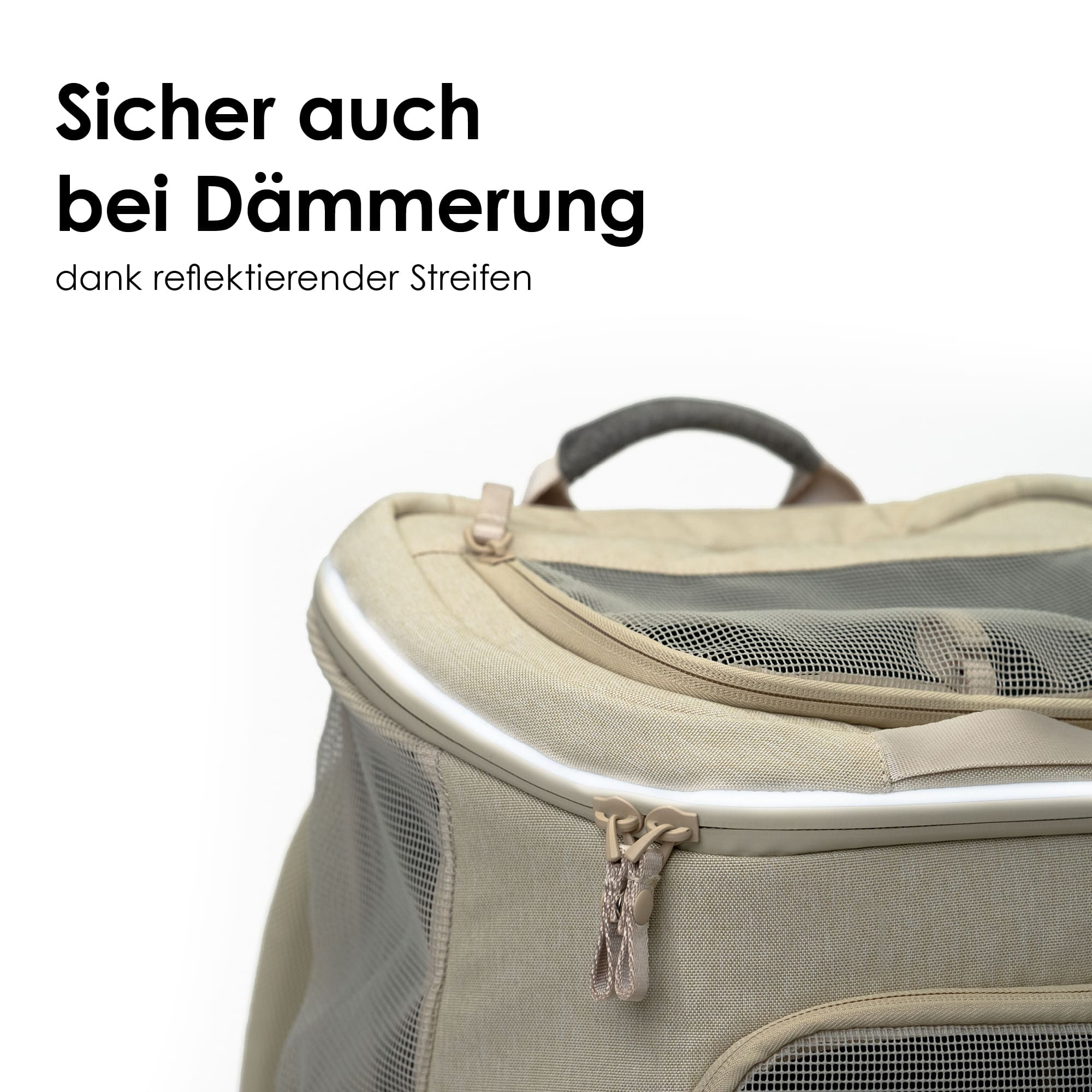 HOP-ON Katzenrucksack in Sand: Sicher auch bei Dämmerung dank reflektierender Streifen