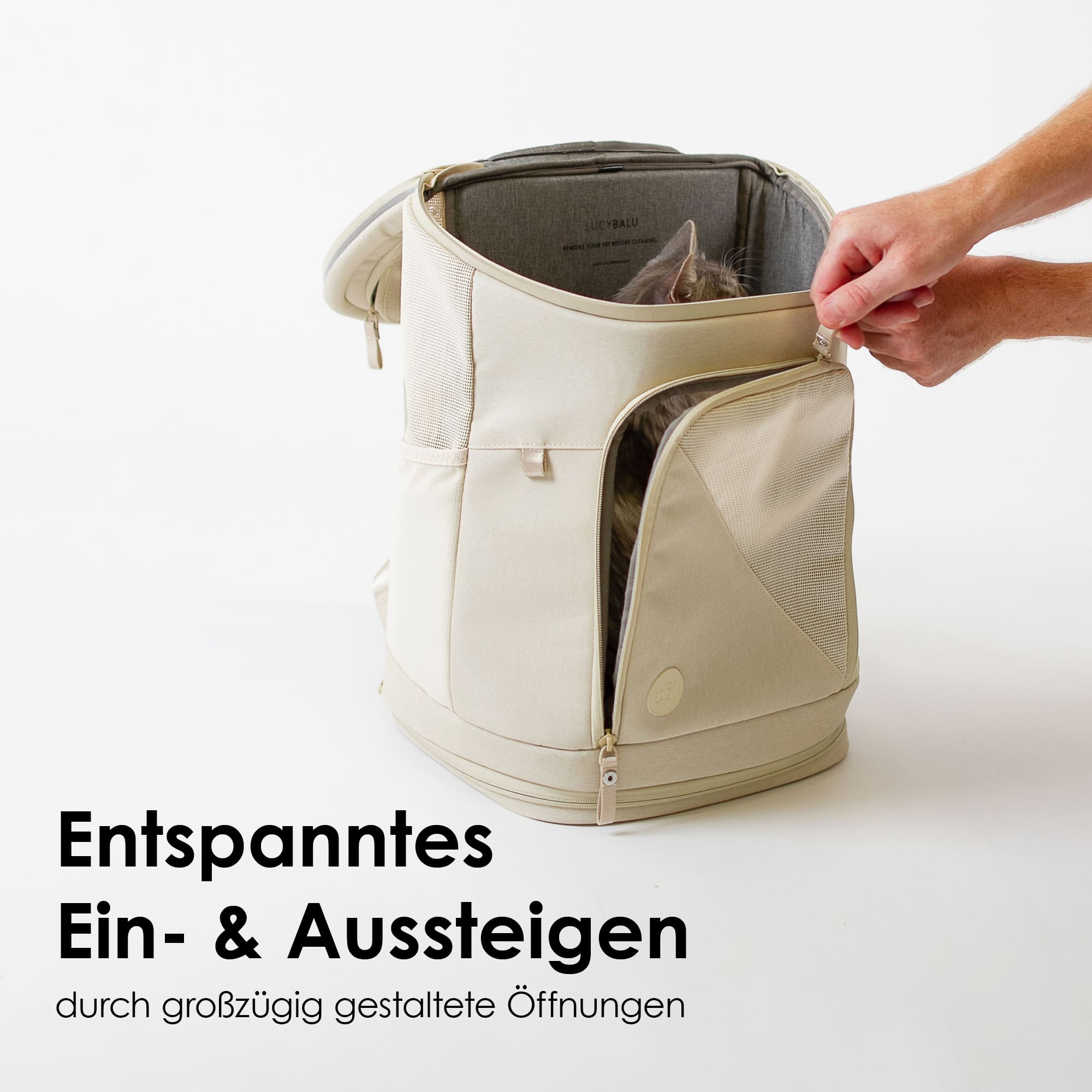 HOP-ON Katzenrucksack in Sand: Entspanntes Ein- und Aussteigen durch großzügige Öffnungen