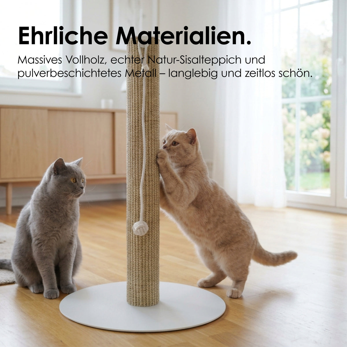 SCRATCHPOLE Kratzstamm – Ehrliche Materialien: Vollholz, Natur-Sisalteppich und pulverbeschichtetes Metall