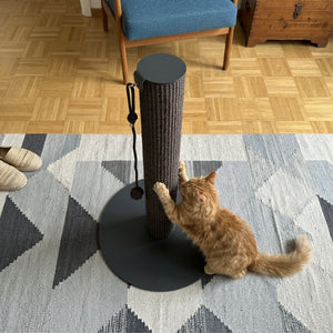 SCRATCHPOLE Kratzstamm in Sisal Anthrazit von oben – Katze schaut hervor