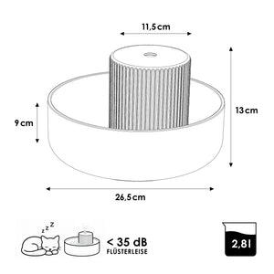 TREVI Trinkbrunnen Maße: 26,5 cm Durchmesser, 13 cm Höhe, 2,8 Liter Fassungsvermögen, unter 35 dB
