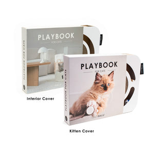 Zwei Varianten des LucyBalu Playbook für Katzen nebeneinander: Interior Cover und Kitten Cover im Vergleich.